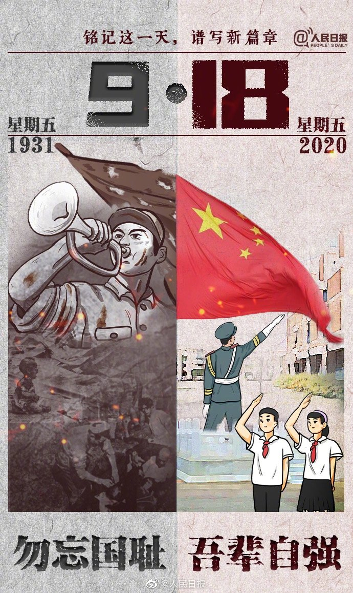 牢記九一八，以史為鑒，愛我中華!